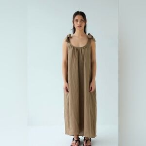 Nordstrom Olive Linen Maxi Dress with Bow Straps